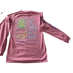 SIMPLY SOUTHERN "Lil Salty but Sweet" Pineapple Pink Small T-shirt Long Sleeve